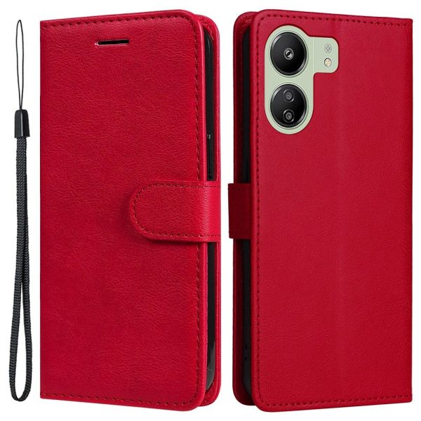 Xiaomi Poco C65   Redmi 13C Læder Cover m. Pung og Strop - Rød Online Sale