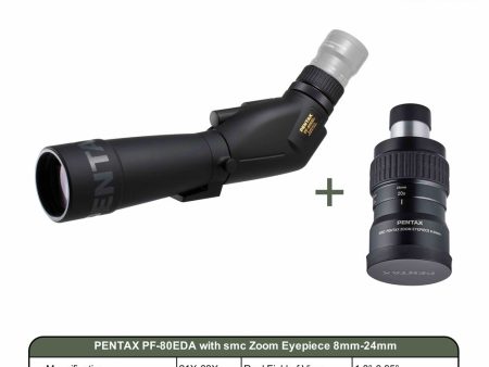 Pentax PF-80EDA 80mm Spotting Scope With Pentax SMC 8-24mm Zoom Eyepiece (1.25 ) Kit For Discount