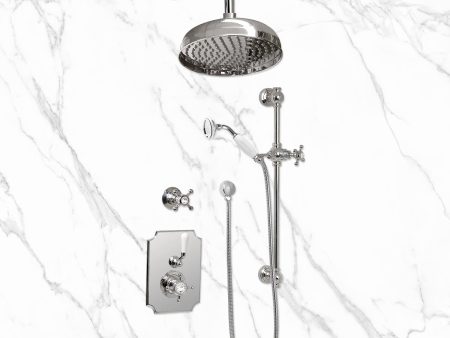 Coventry Brassworks Concealed Thermostatic System with 12  Shower Head, 24  Slide Bar, and Standard Hand Shower with Shut-Off with Cross Handle For Sale