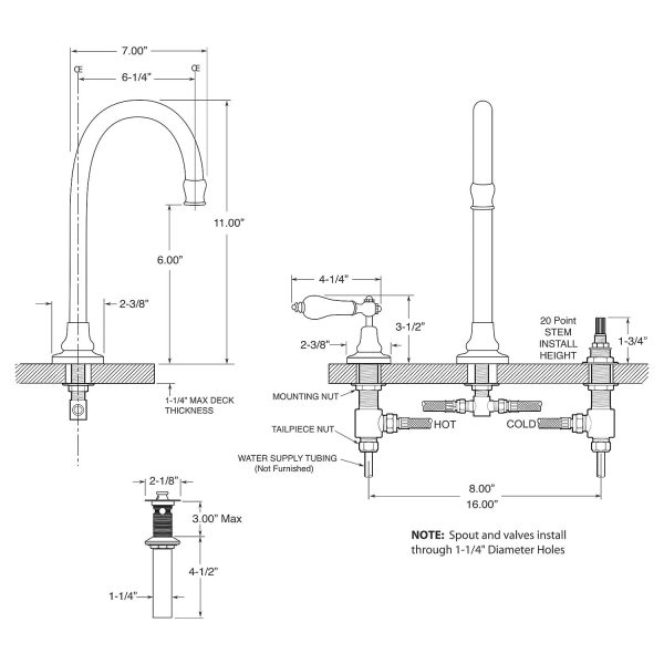 Curved Lavatory Faucet with Ceramic Lever Handle Supply