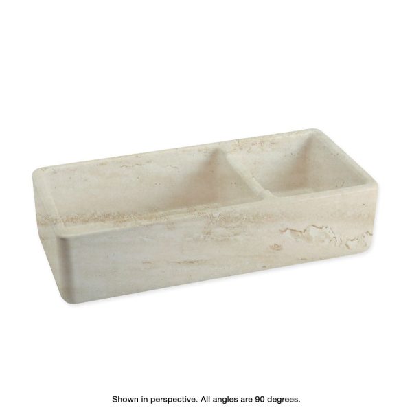 Italian Handmade Ceramic Farmhouse Double Sink with Travertine Appearance Hot on Sale