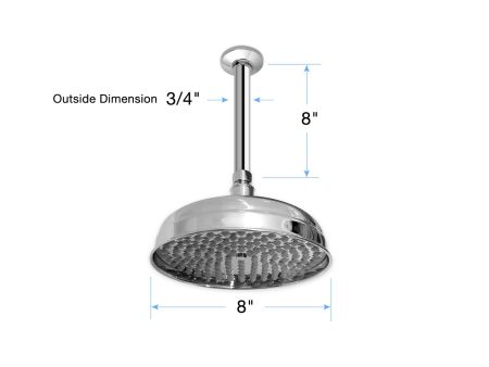 1 2” by 8” Ceiling Mount Arm and Flange and 8” Rainhead Shower Head For Sale