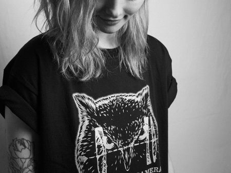 #017 Owl – black shirt with silver print (SOLD OUT) Supply